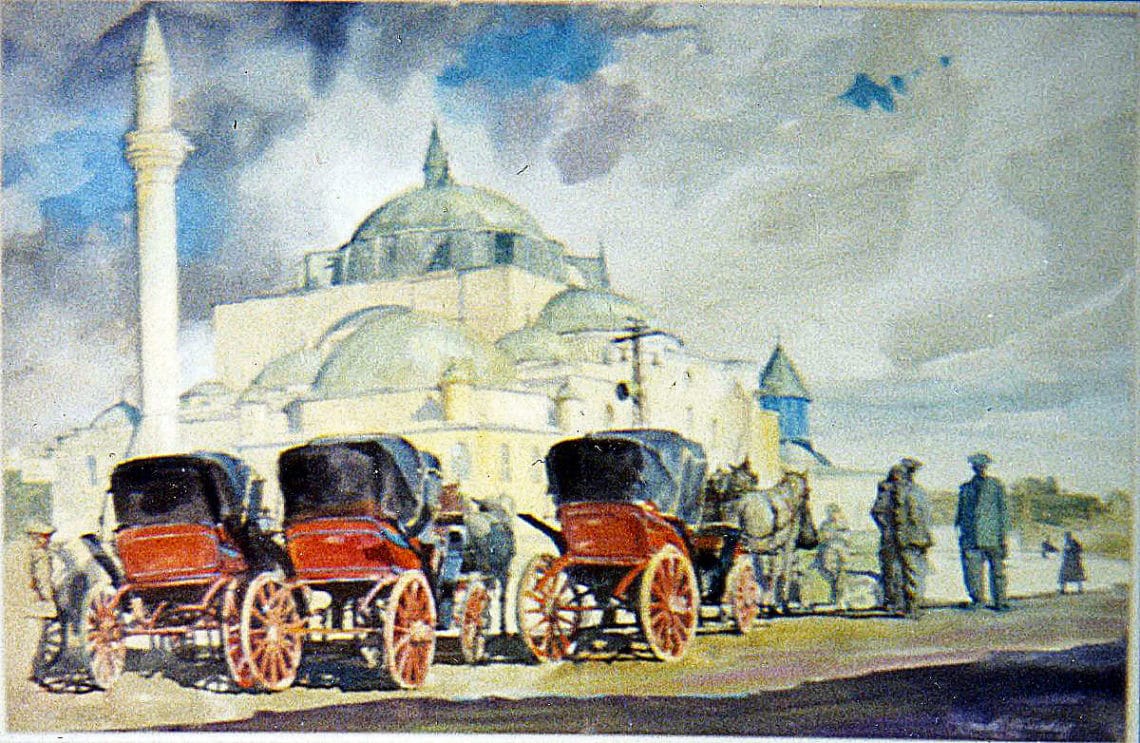 Carriages at Selimiye Mosque, by Clark Hulings