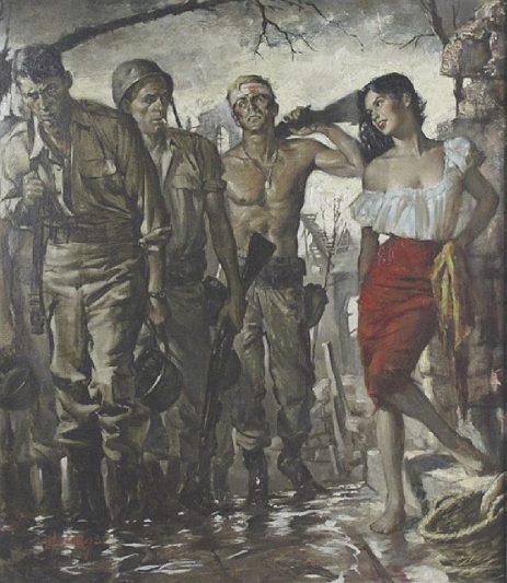 Army Woman In Red Skirt, by Clark Hulings