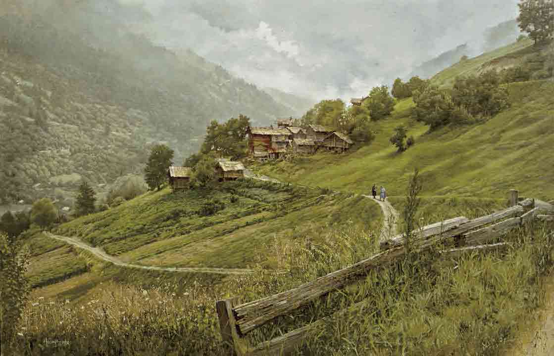 Cerise Swiss Village Near Sion, by Clark Hulings