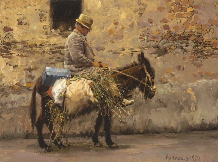 Old Sicilian Man On Donkey, by Clark Hulings