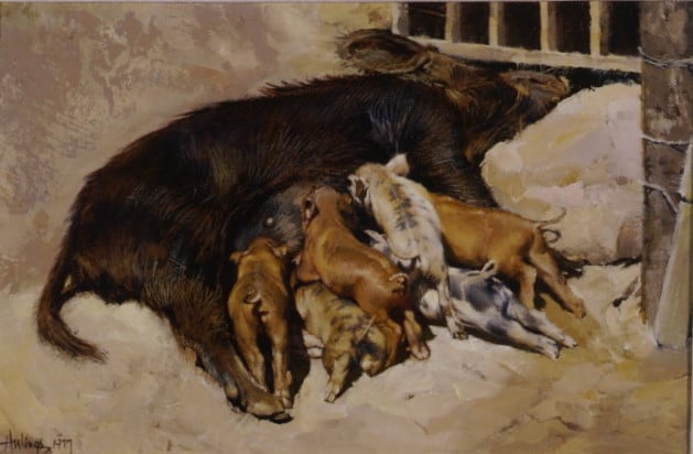 Pig and Piglets, by Clark Hulings