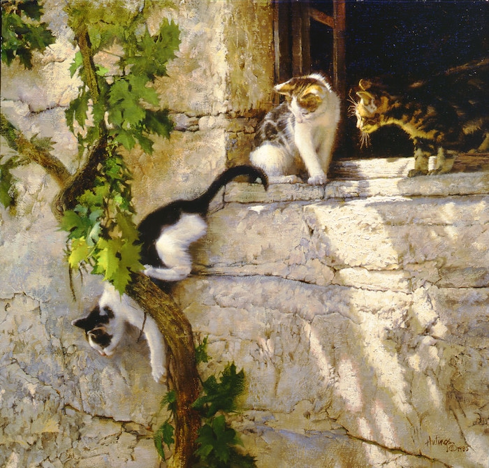 Three Kittens And A Grapevine, by Clark Hulings