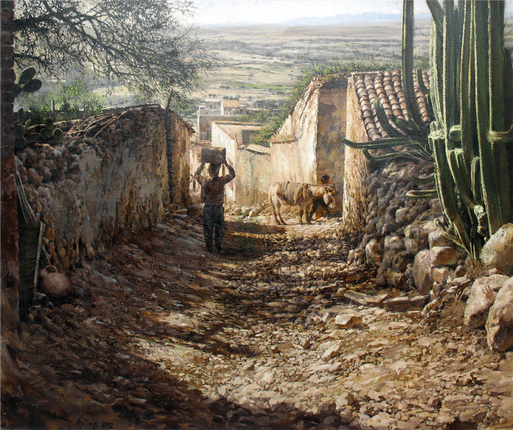 (Upper) San Miguel - Boy With Head Load, by Clark Hulings