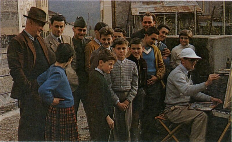 Hulings painting in Lugano, Italy 1954