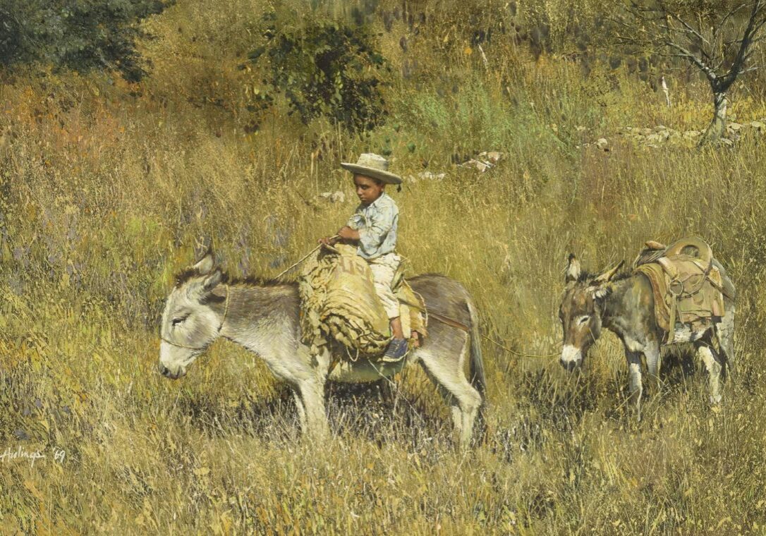 Pepito on Donkey Leading Donkey, by Clark Hulings