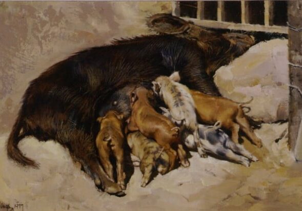 Pig and Piglets, by Clark Hulings