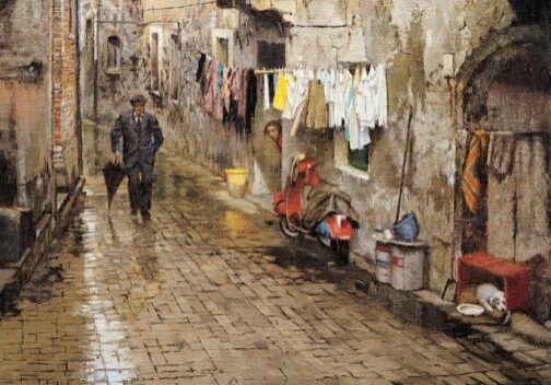 Rainy Sicilian Street, by Clark Hulings